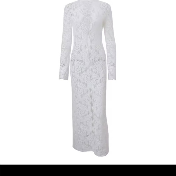 Long Sleeve Lace Maxi white sexy resort risky edgy hot dress bridal bride wife - Picture 6 of 9
